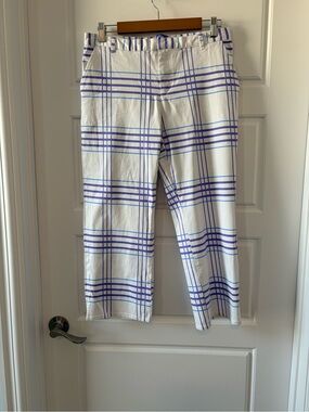 Roxy White & Blue Plaid Capri Chinos